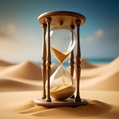 Golden Sand Slowly Leaking Through an Hourglass - obrazy, fototapety, plakaty