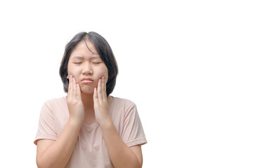 Asian girl toothache. Girl suffering from toothache.