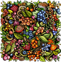 Berry Fruits cartoon doodles illustration