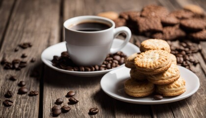 A cup of coffee with a plate of cookies