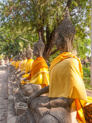 Prayer group statues in Wat Yai Chai Mongkol, Ayutthaya, Thailand