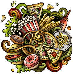 Fastfood detailed cartoon illustration