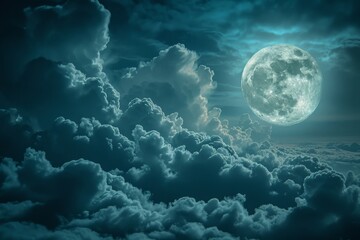 Fototapeta na wymiar Moonlit Sky with Moving Clouds