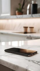 Modern Smartphone Resting on a Marble Countertop