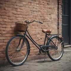 Fototapeta na wymiar Nostalgic Vintage Bicycle Resting Against a Brick Wall