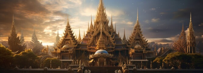 Illustration of a Thai temple - obrazy, fototapety, plakaty