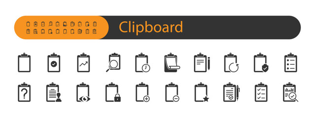 set of clipboard icons, report, business, research