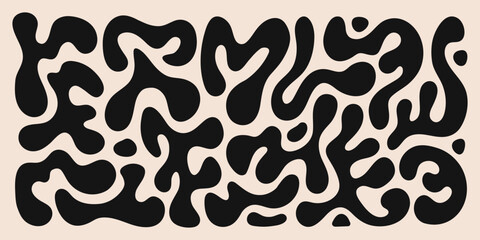 Abstract set liquid organic shapes. Black wavy bubbles and drops in trendy y2k style. Vector illustration