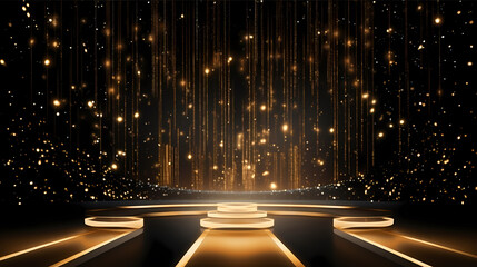 3D golden luxury elements for award ceremony background and podium - obrazy, fototapety, plakaty