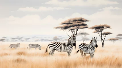 Papier Peint photo Lavable Zèbre Zebras in the Savannah: A Riveting Display of Wildlife and Untamed Landscapes