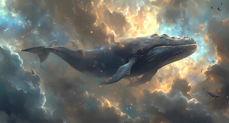 whale in the sky with clouds