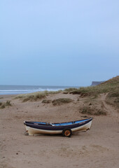 Beach Photography Marske By The Sea Image Boat on Beach Poster Print Artwork
