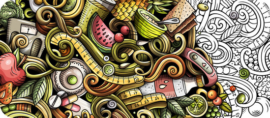 Diet food cartoon banner illustration