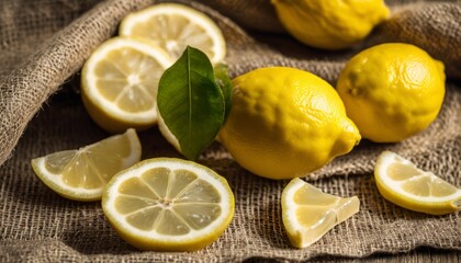 Sliced lemons on a brown cloth