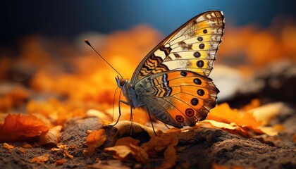 Obraz premium closeup shot of a beautiful butterfly with interesting textures on an orange petaled