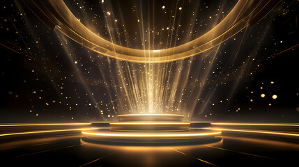 Award ceremony elegant background, stage scene design concept and golden luxury light