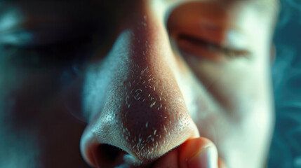 close-up nose pain, blackheads, comedones, clogged pores on the skin - obrazy, fototapety, plakaty