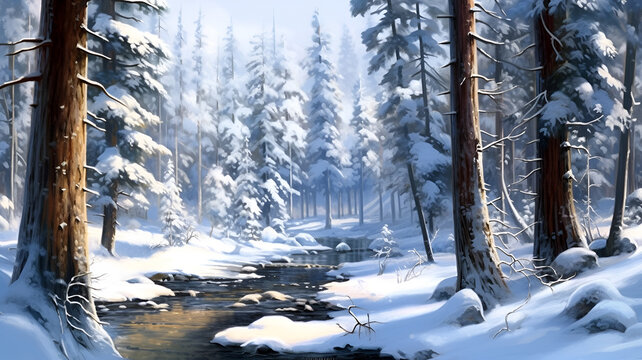 Captivating Winter Village: Cozy Charm in Modern Digital Oil Painting