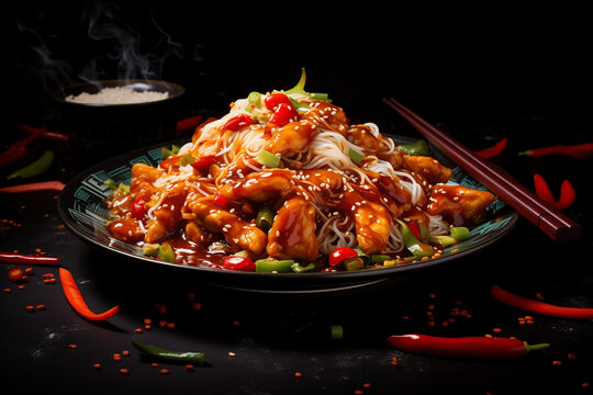 Chinese stir fry on a black background