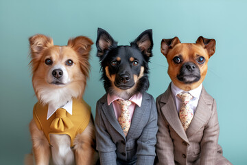 Dog animals in a business suits at the studio Generative Ai 