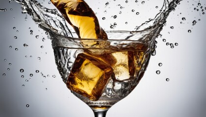 A glass of soda with ice and bubbles - obrazy, fototapety, plakaty