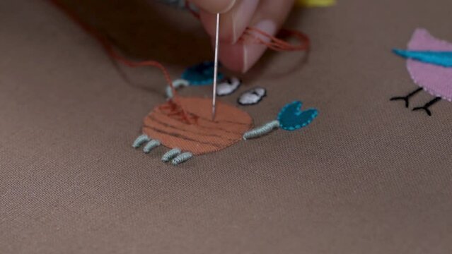 Crafting Fun: Handcrafted Cartoon Crab Embroidery Design
