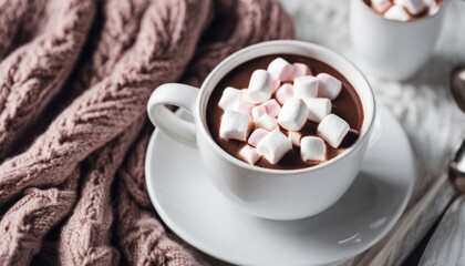 Obraz na płótnie Canvas A cup of hot chocolate with marshmallows on a table