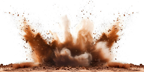 Dry soil explosion isolated on white background Generative Ai  - obrazy, fototapety, plakaty