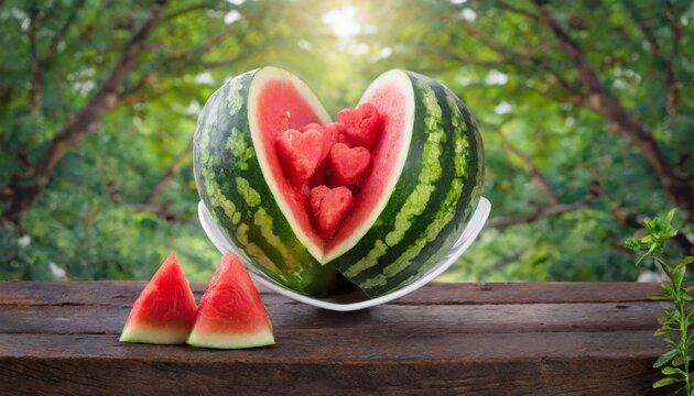 Generated image of a watermelon cut in hearts