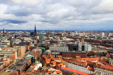 Fototapeta na wymiar Aerial view of Hamburg city center, Germany. View from bell tower of St. Michael's Church