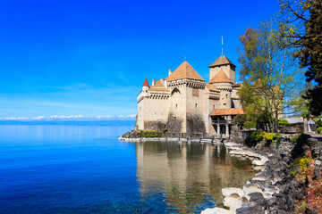 Fototapeta na wymiar Chillon Castle on Lake Geneva near Montreux, Switzerland