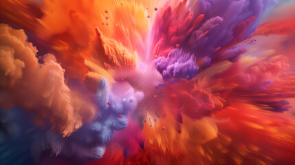 Explosive and vibrant abstract paint cloud dispersion in a cosmic color palette