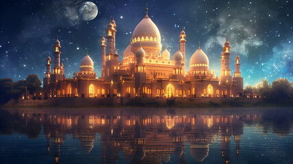 Moonlit Majesty: Captivating Digital Art of a Tranquil Mosque Night