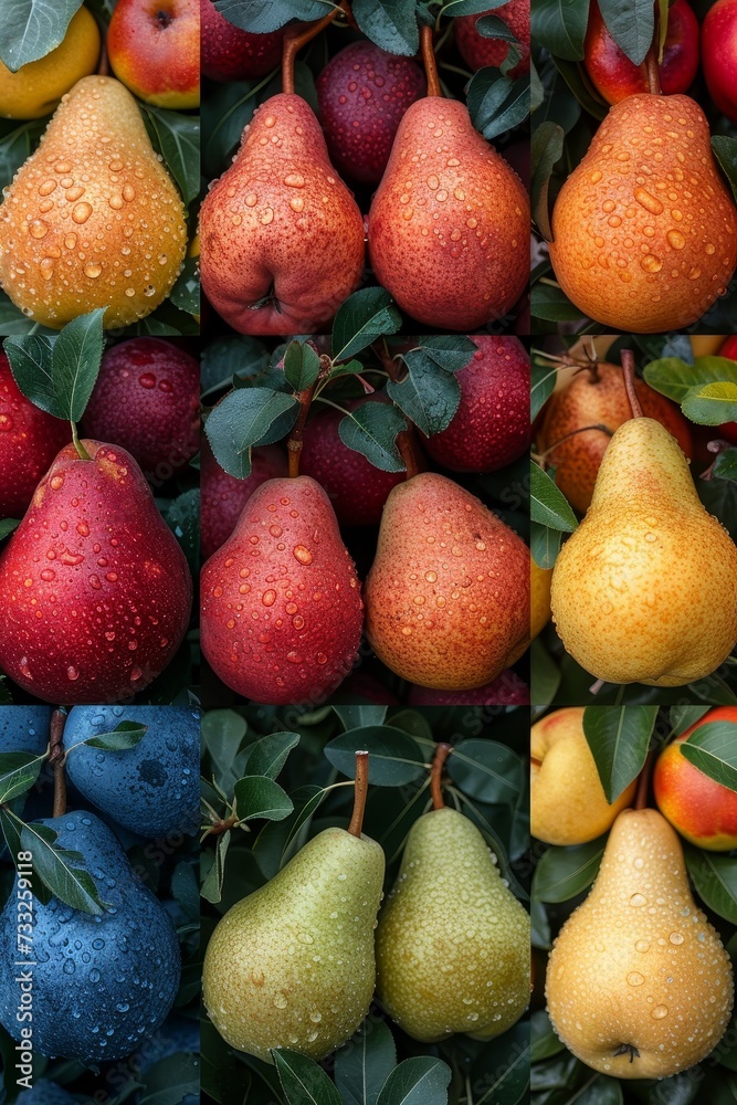 Aufkleber a visually engaging collage featuring an assortment of pears arranged creatively.