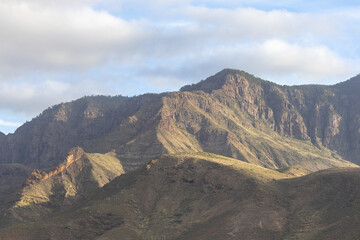 Hills of volcanic rock above town og Agaete,Gran Canaria,Spain.