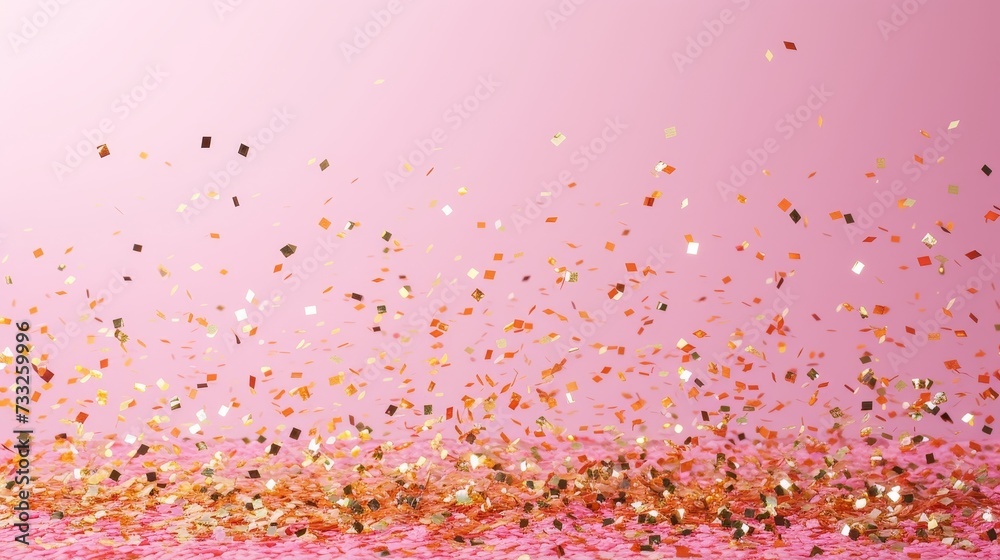 Poster a vibrant background featuring pink and gold glitter with a multitude of colorful confetti scattered