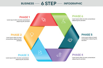 Satin Ribbon Infographic Template with 6 options, steps, parts, segments. Business Concept. Marketing Infographic Vector Illustration