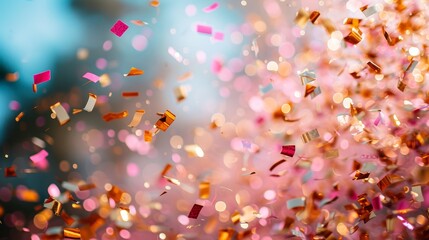 A photo capturing the motion of confetti as it falls from the sky, creating a blurred effect.