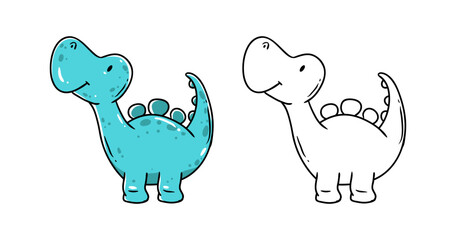 Turquoise dinosaur element with sketch vector illustration