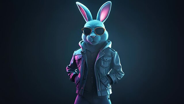 cute bunny in punk rock style with dark clothes. Created with Generative AI.