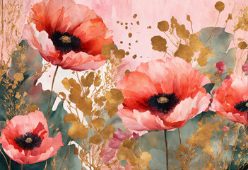 Poppy Flowers watercolor - AI generated