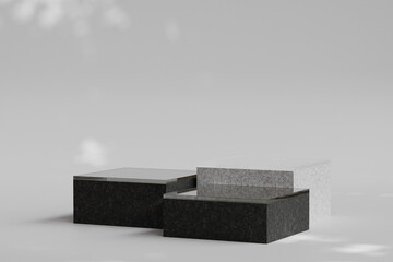 Podium or Pedestal in Triple with Black and Grey Marble Glass Combination for Product Presentation 3d Rendered