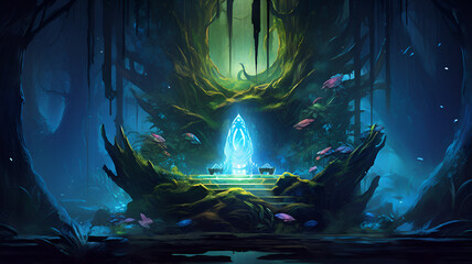Glowing Crystal Throne: Enchanting Forest Haven in Digital Art