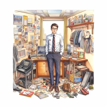 Young Professional in a Cluttered Office Space Full of Personal Touches