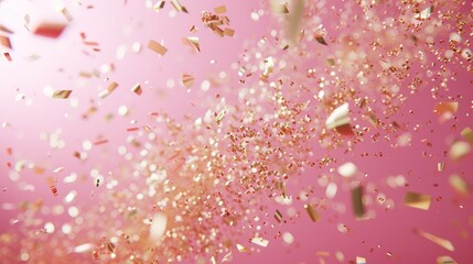 gold confetti exploding in the pink air