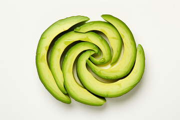 Sliced avocado on a white background.