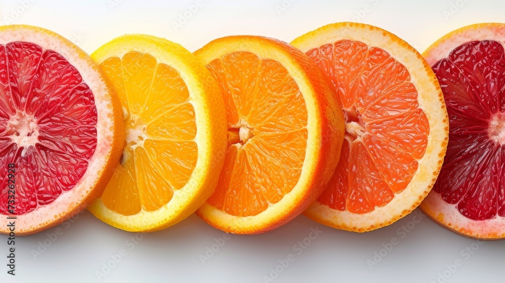 Poster row of citrus slices on white background