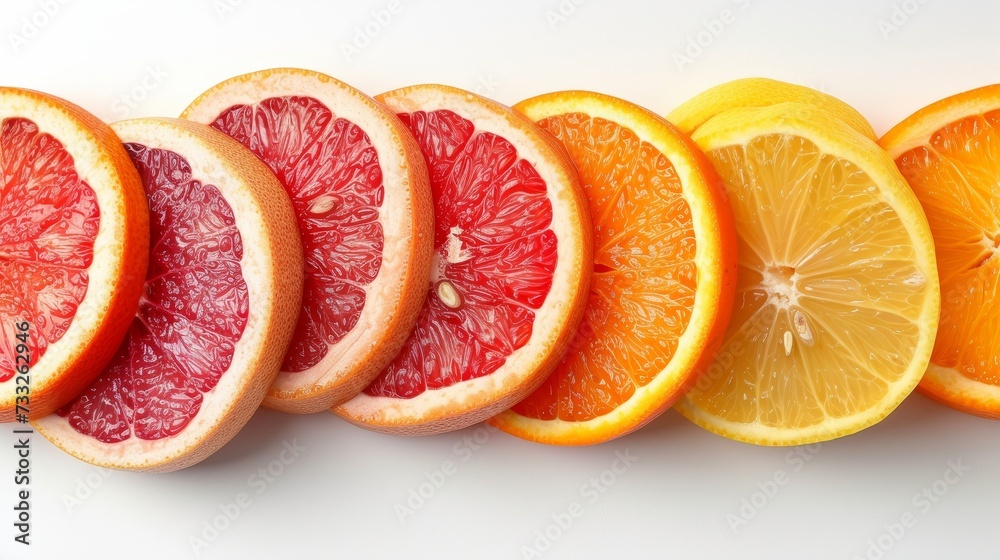 Poster row of citrus slices on white background