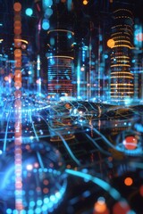 Immerse Yourself: Holographic Grids, 3D Wireframes, and Dazzling Data Visualizations in an Innovative Tech Graphics Background