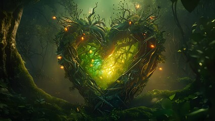 magic green heart in the forest, protection concept. Created with Generative AI.	
